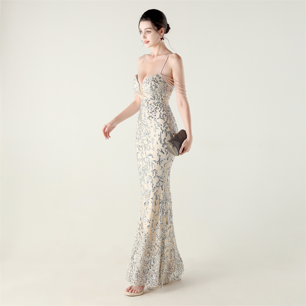 Sequins crystal dress banquet diamond evening dress