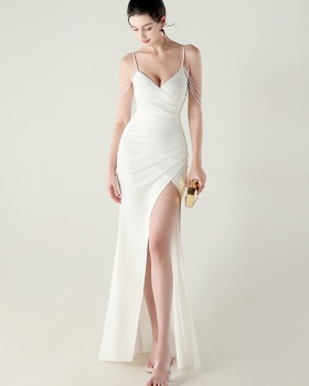 Banquet slim beading chain decoration evening dress