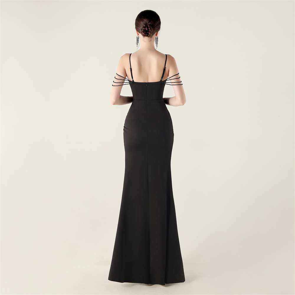 Banquet slim beading chain decoration evening dress