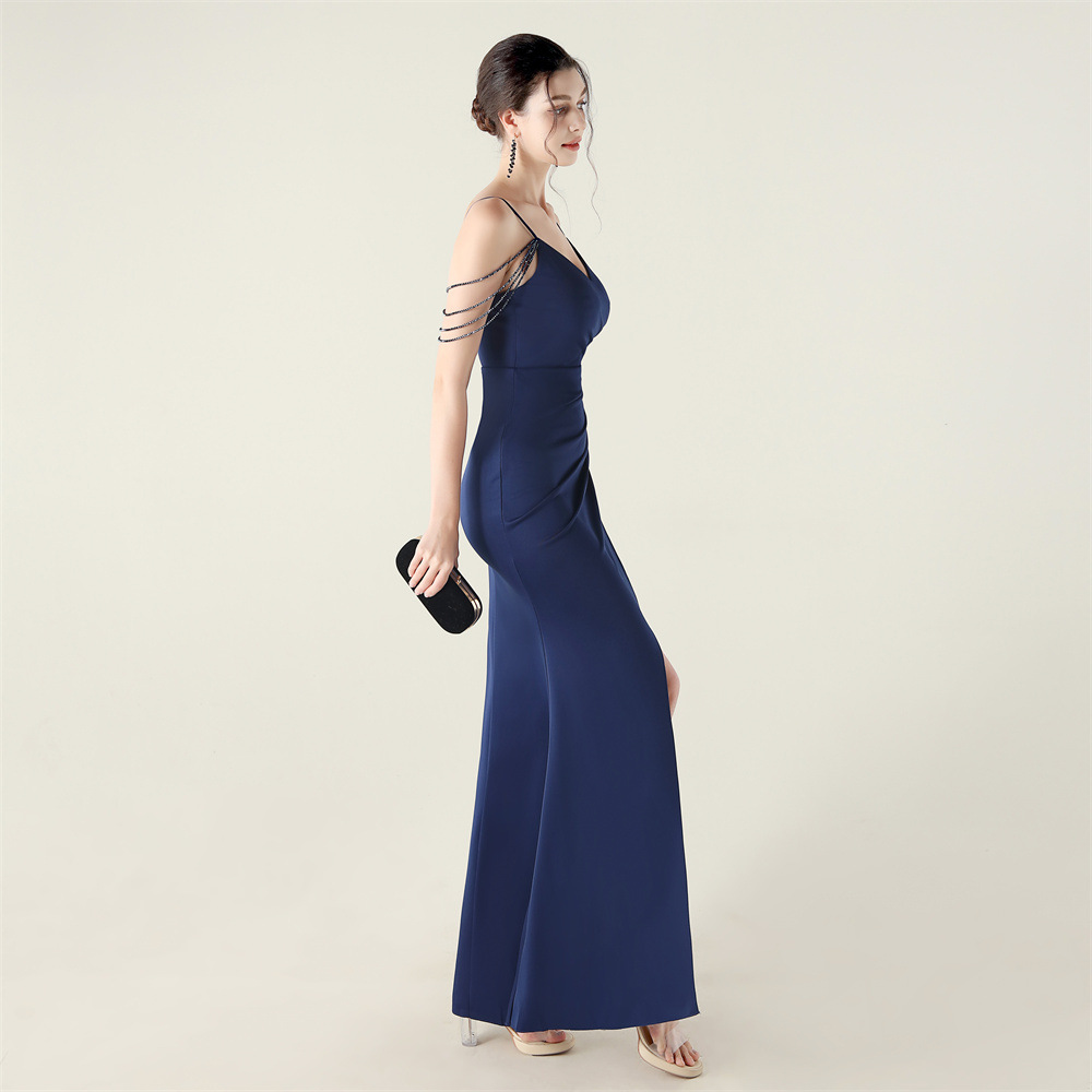 Banquet slim beading chain decoration evening dress