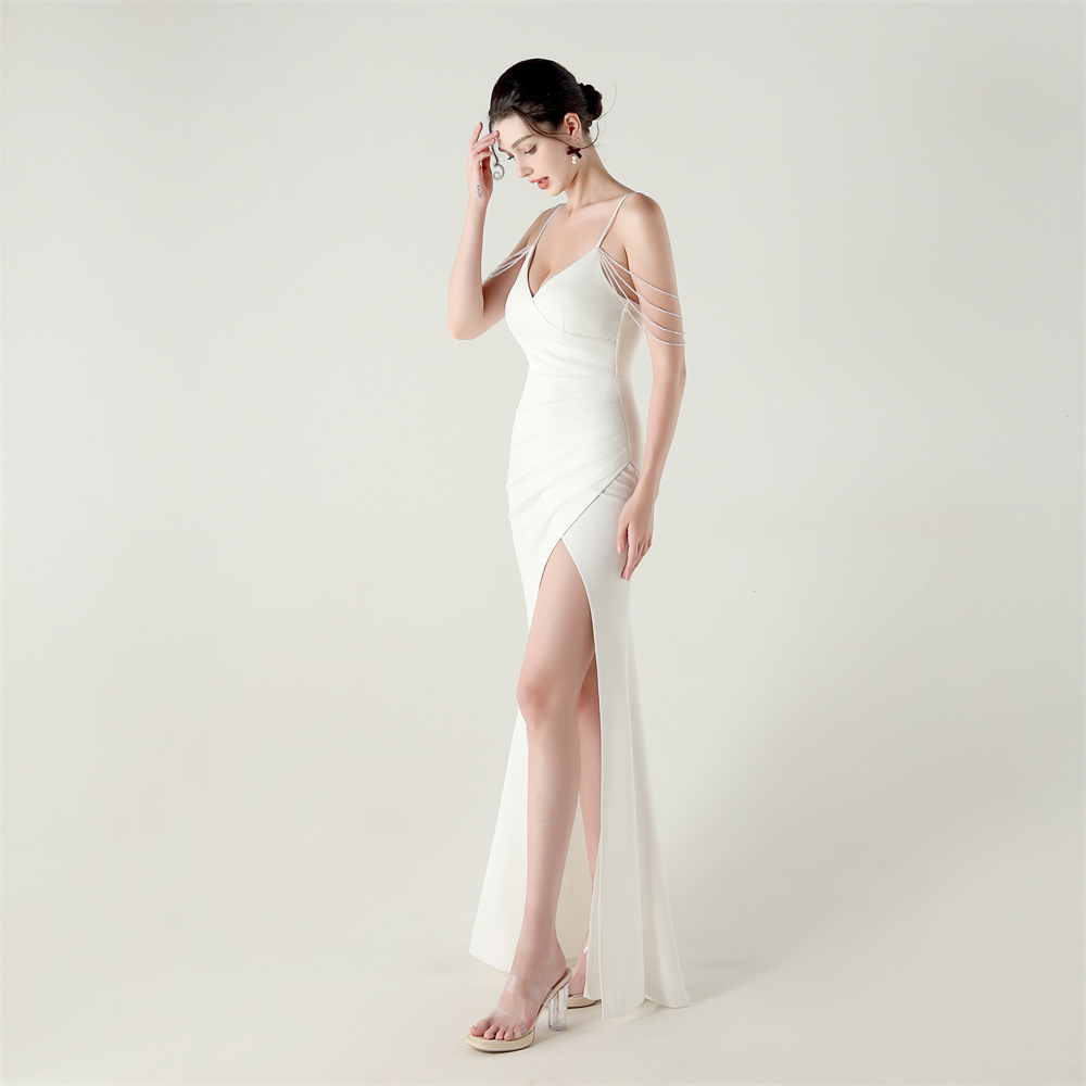 Banquet slim beading chain decoration evening dress