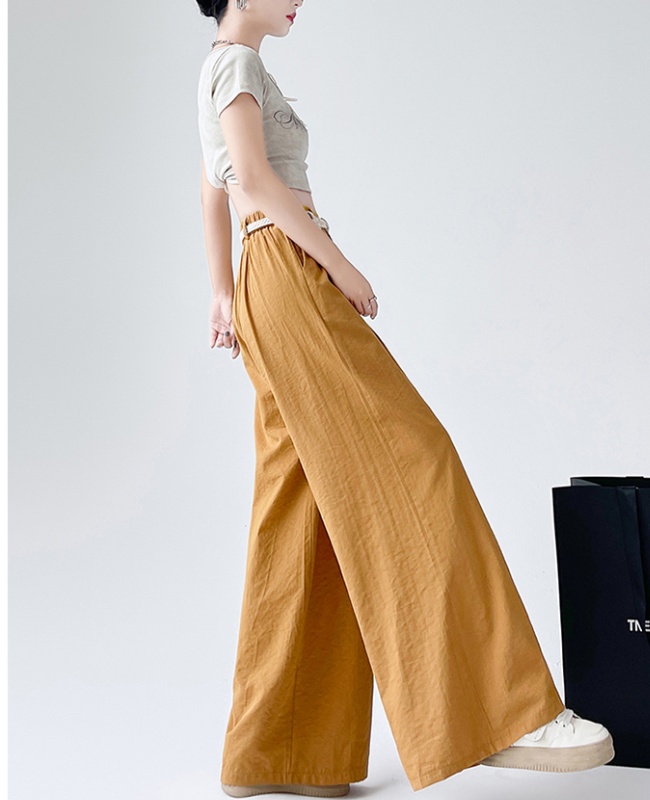 Flax wide leg belt high waist straight long pants for women