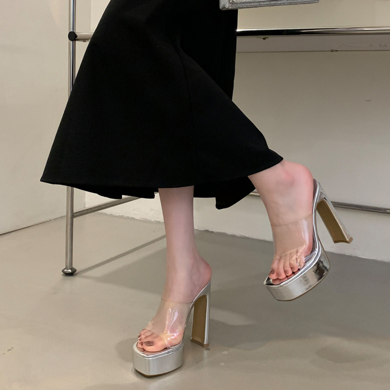 Square head high-heeled shoes platform for women