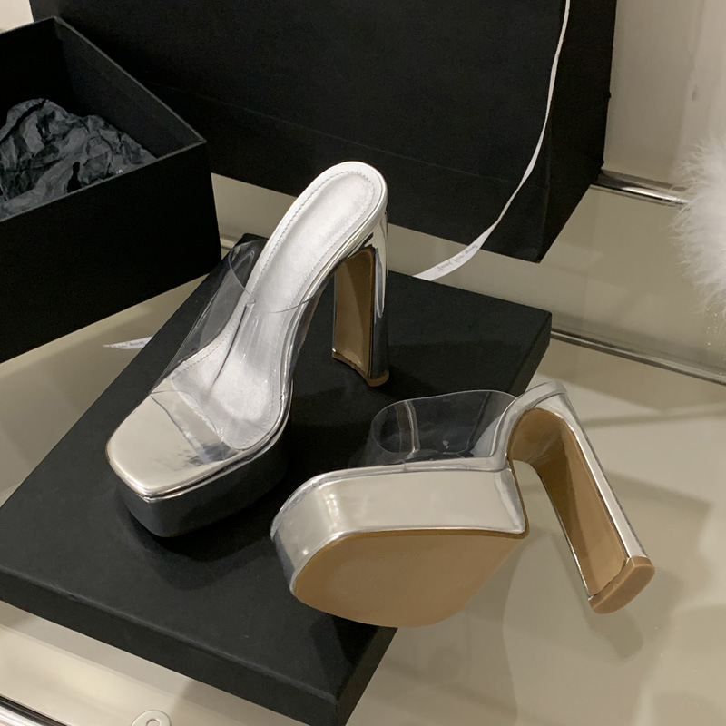 Square head high-heeled shoes platform for women