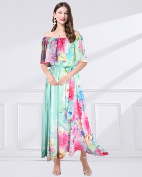 Colors wear lotus leaf edges pinched waist dress