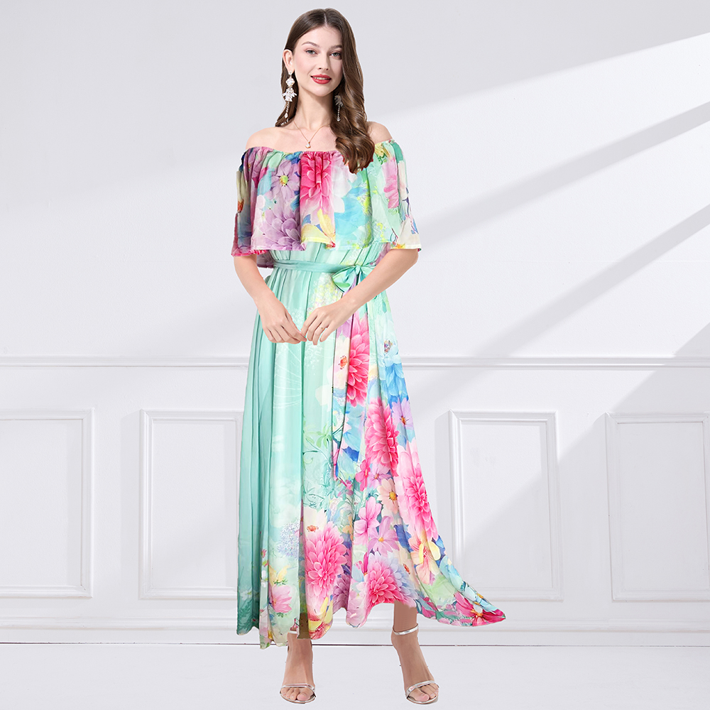 Colors wear lotus leaf edges pinched waist dress