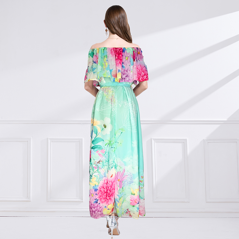 Colors wear lotus leaf edges pinched waist dress