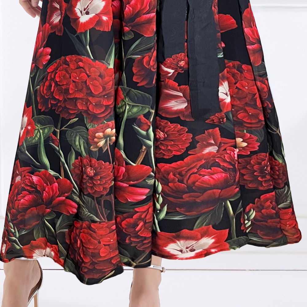 Wear flat shoulder pinched waist printing seaside dress