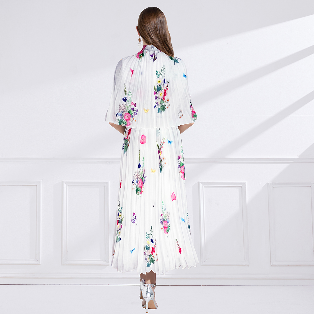 Summer chiffon frenum cstand collar printing long dress