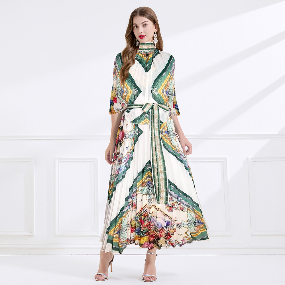 Retro court style frenum summer long dress