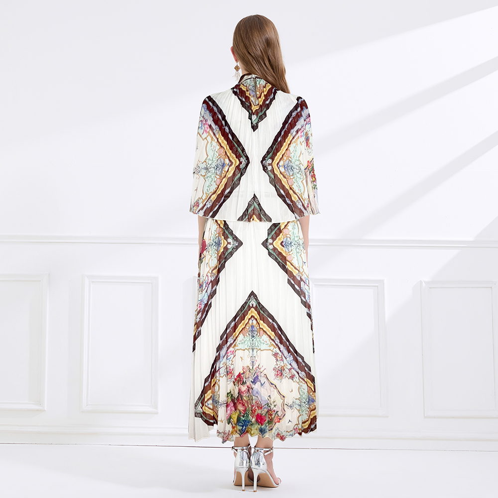 Summer court style cstand collar retro chiffon long dress