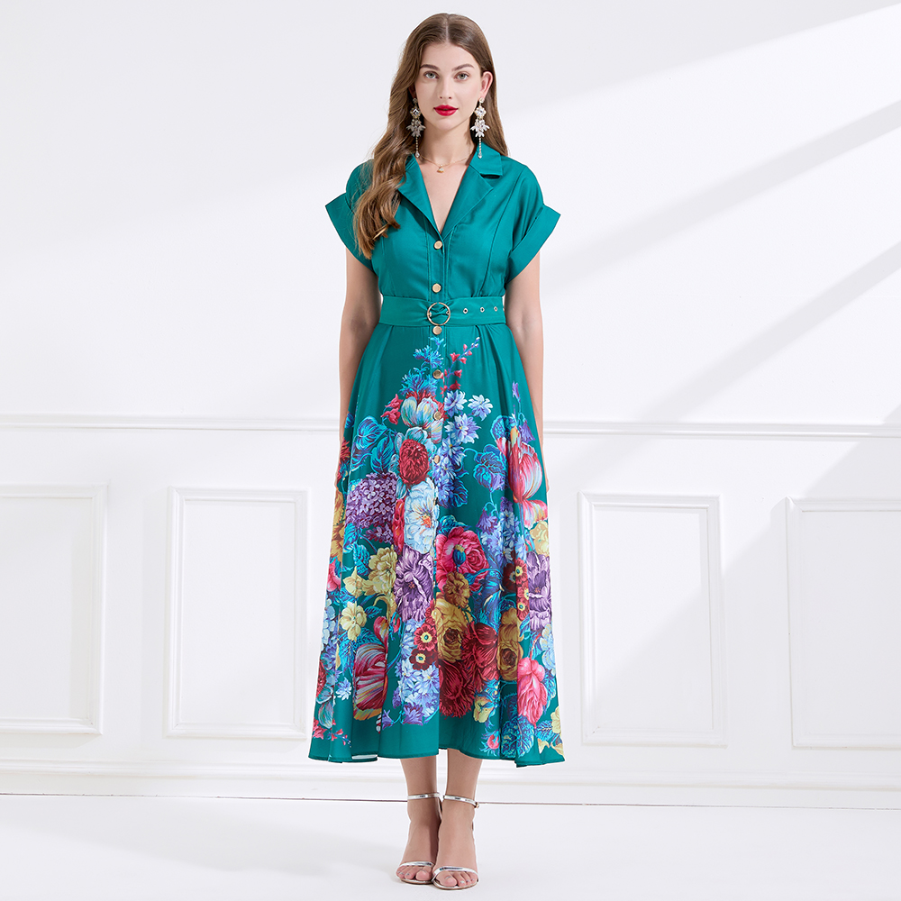Printing short sleeve business suit seaside dress