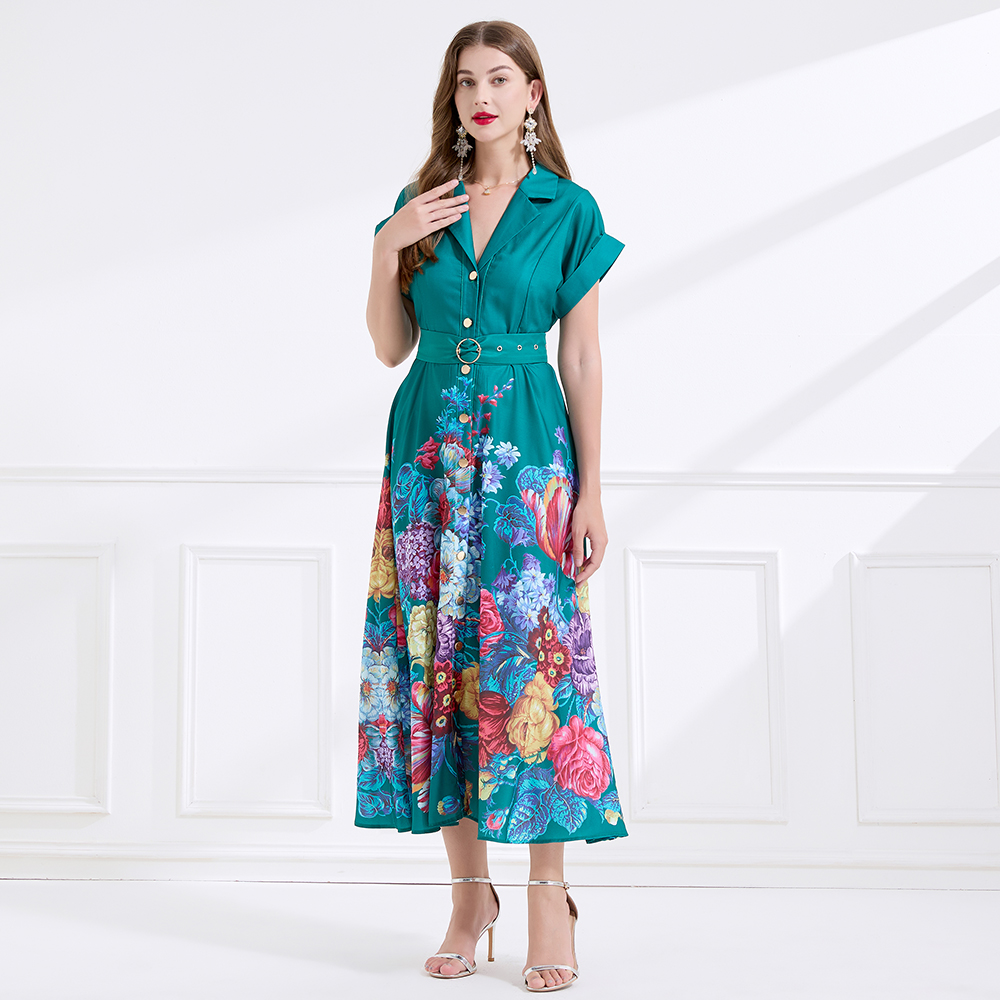 Printing short sleeve business suit seaside dress