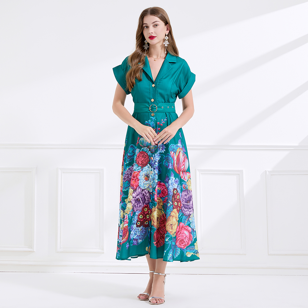 Printing short sleeve business suit seaside dress