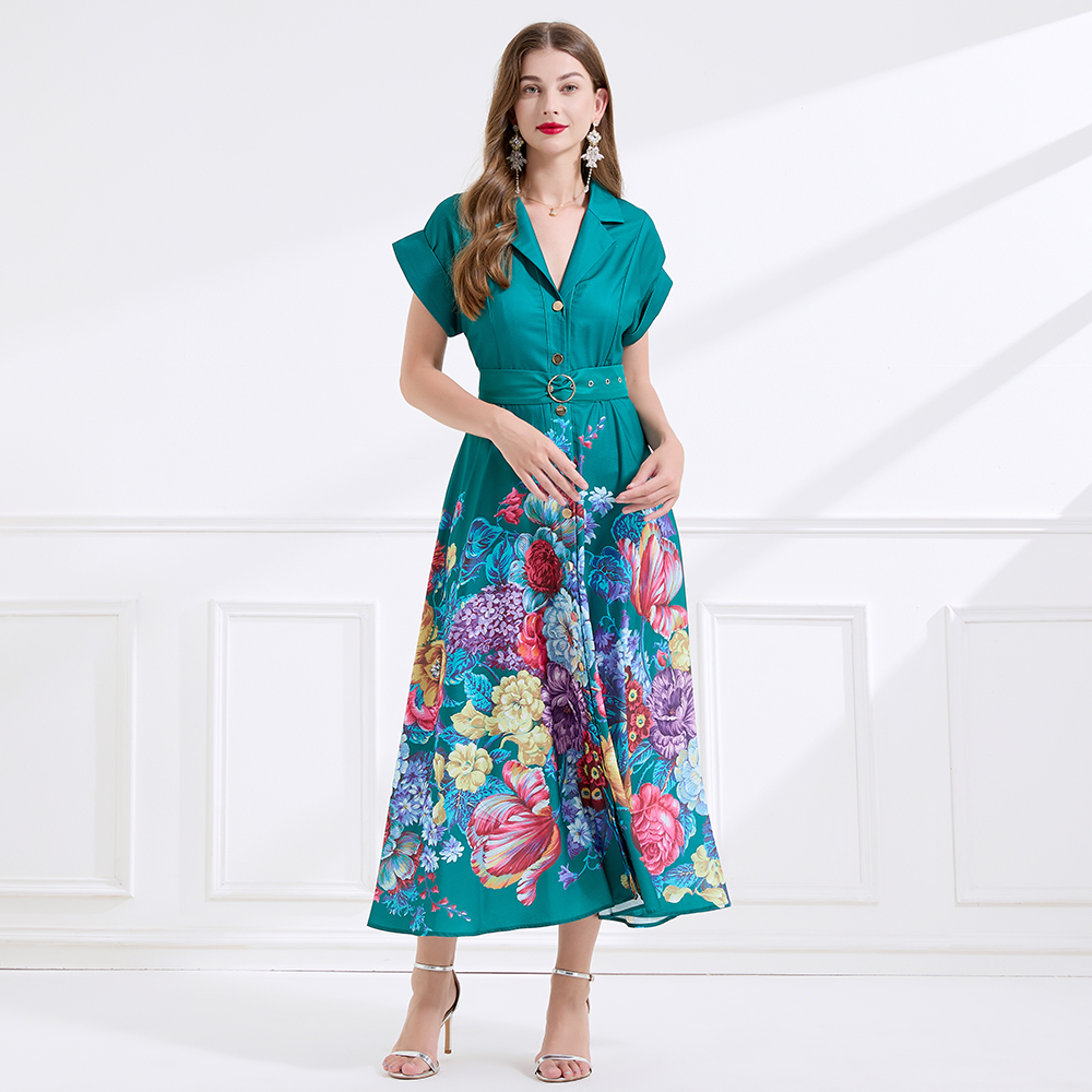Printing short sleeve business suit seaside dress