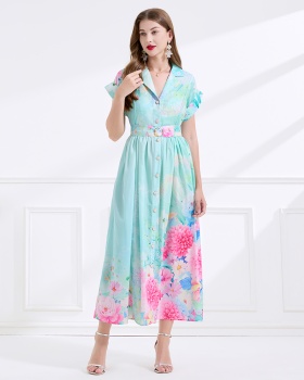 Lotus leaf edges seaside dress short sleeve business suit