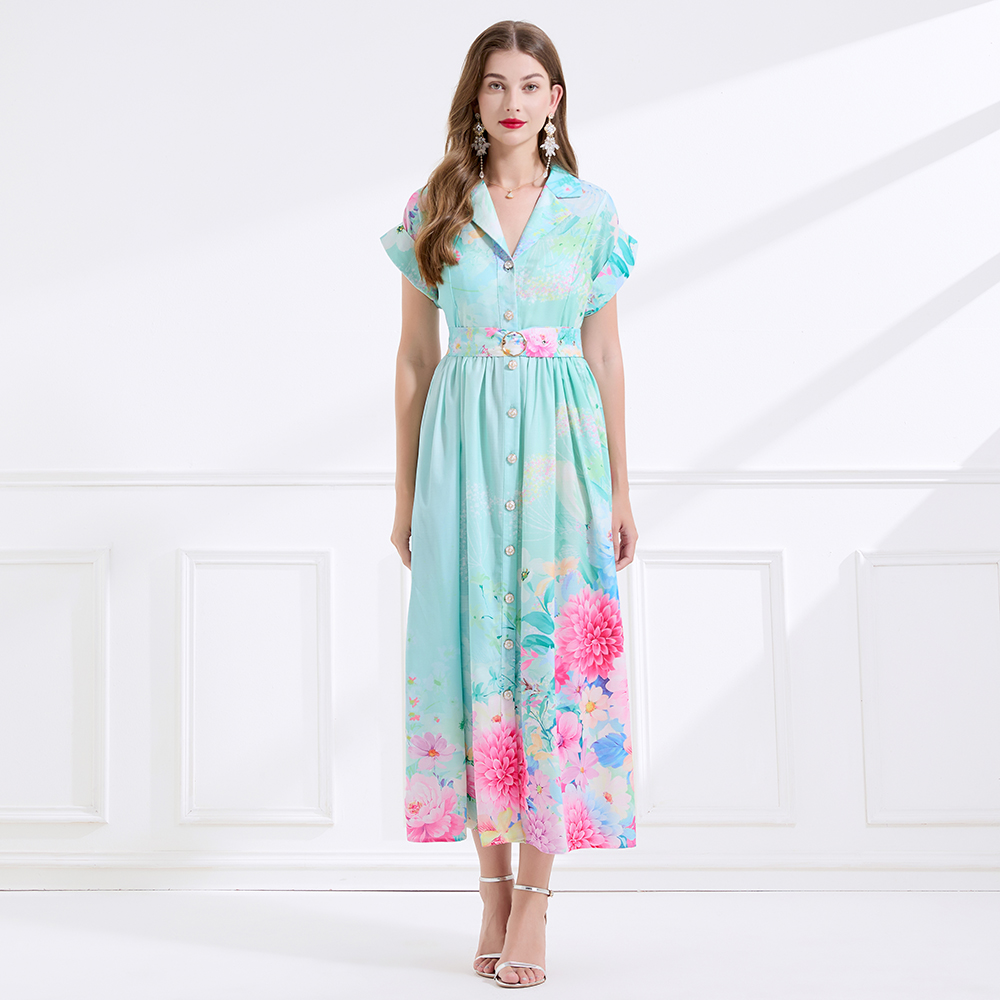 Lotus leaf edges seaside dress short sleeve business suit