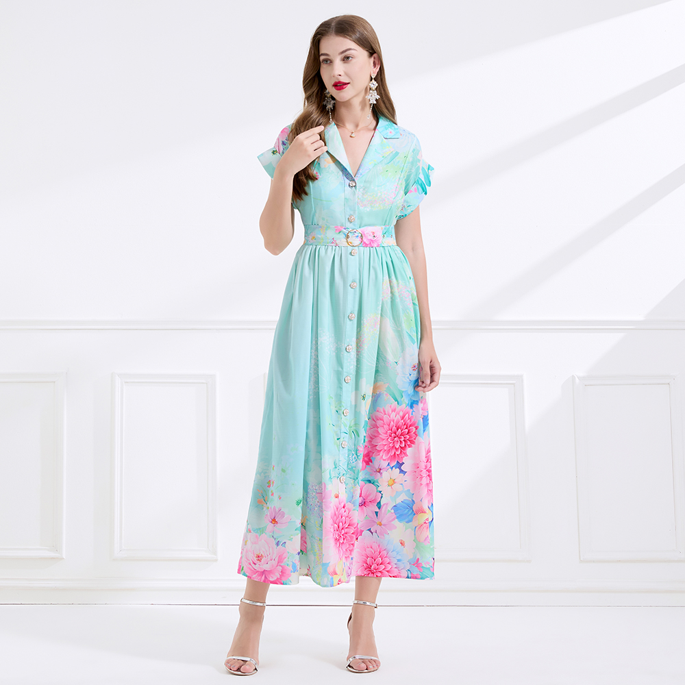Lotus leaf edges seaside dress short sleeve business suit