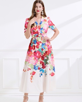 Vacation seaside business suit flax printing dress