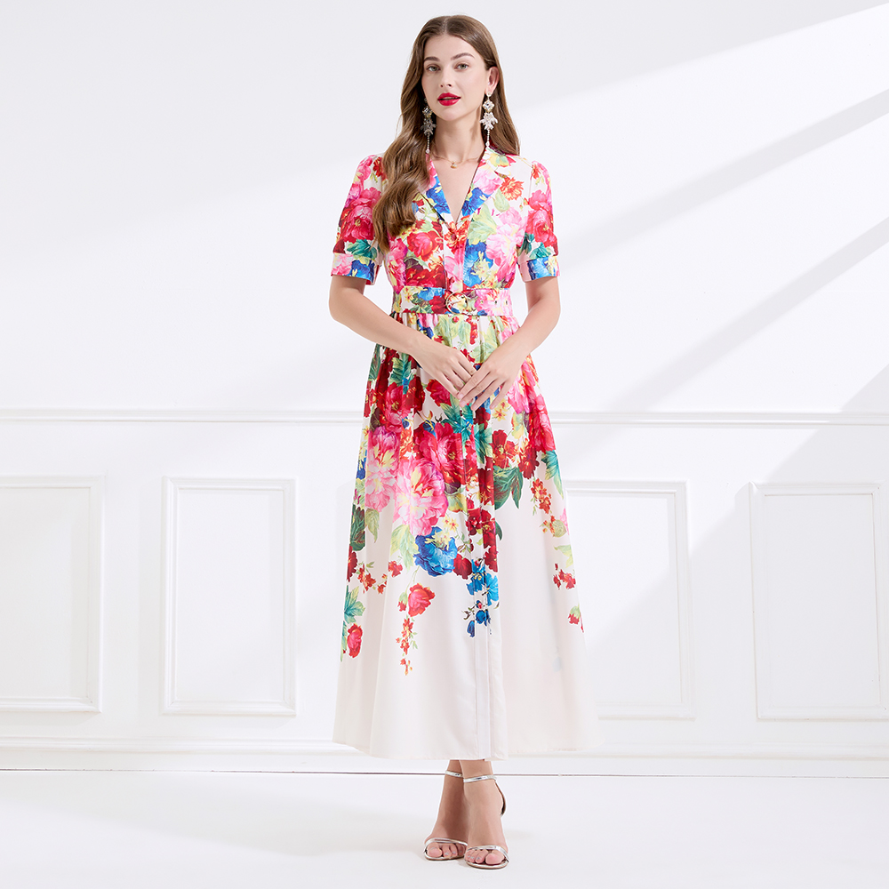 Vacation seaside business suit flax printing dress