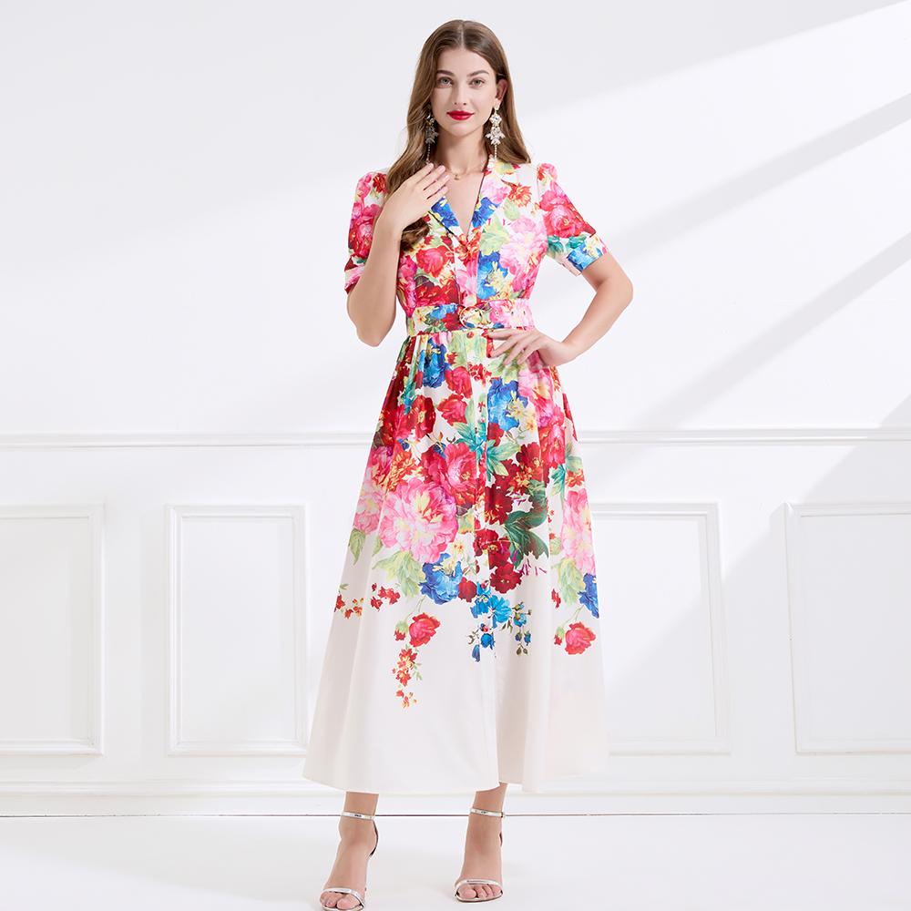 Vacation seaside business suit flax printing dress