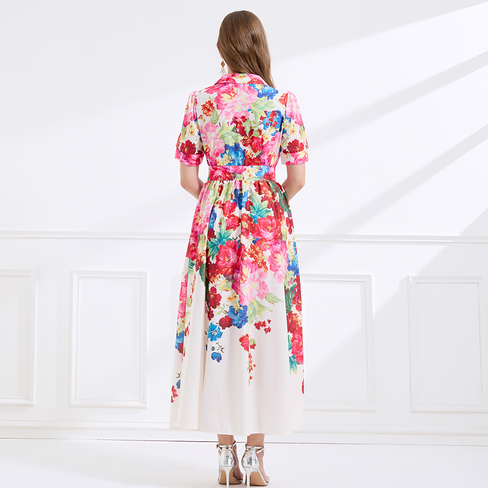 Vacation seaside business suit flax printing dress