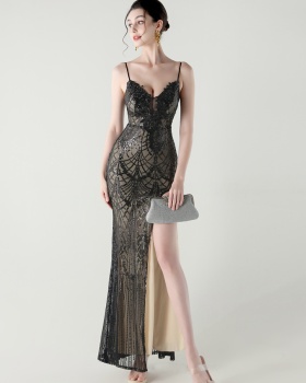 Sequins banquet pinched waist slim bandage evening dress