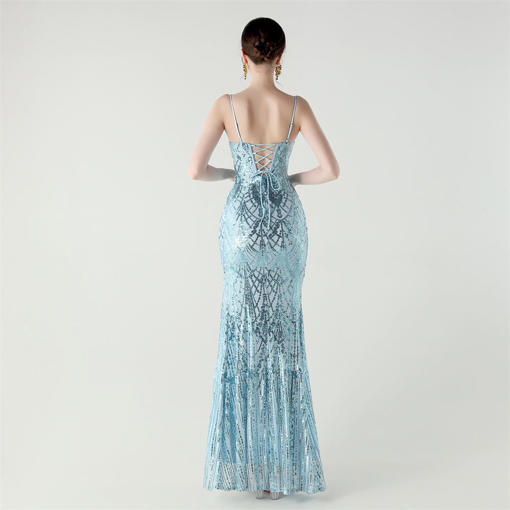 Sequins banquet pinched waist slim bandage evening dress