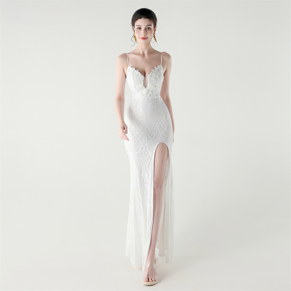 Sequins banquet pinched waist slim bandage evening dress