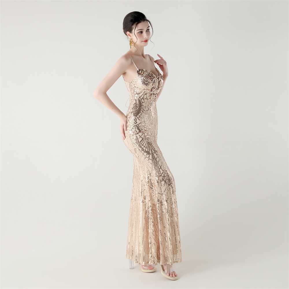 Sequins banquet pinched waist slim bandage evening dress