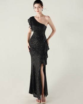 Lotus leaf edges party banquet wedding evening dress