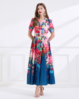 Vacation printing business suit flax dress