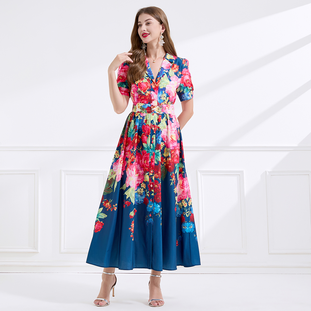 Vacation printing business suit flax dress