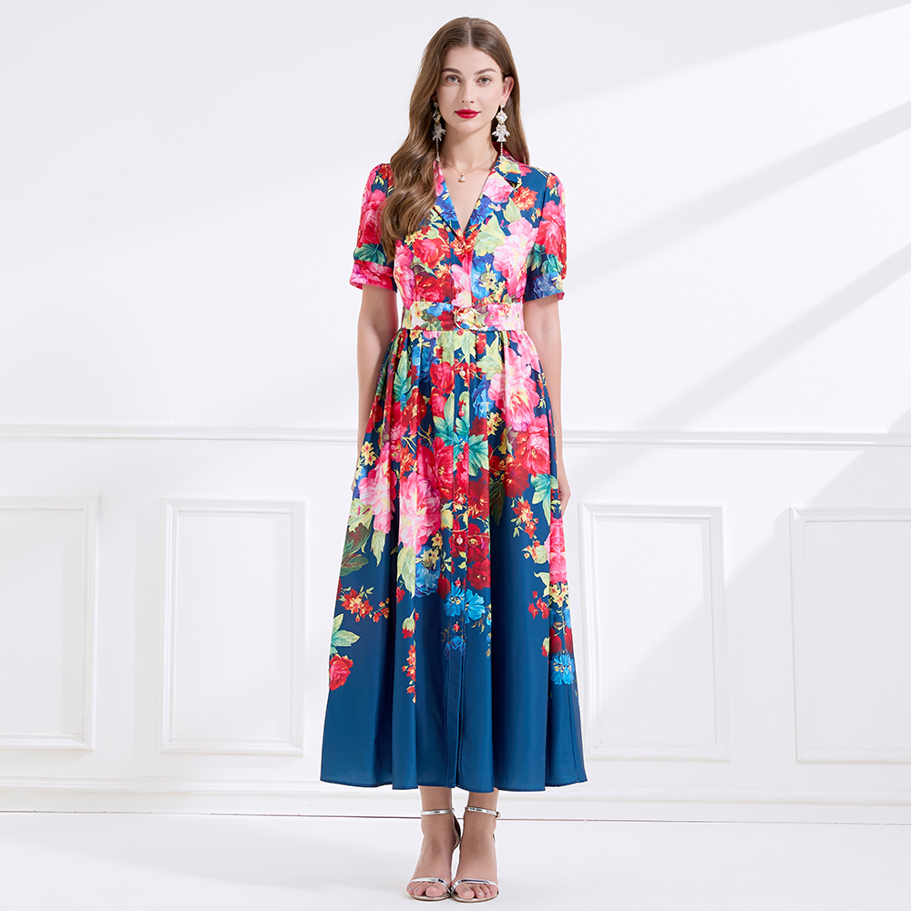 Vacation printing business suit flax dress