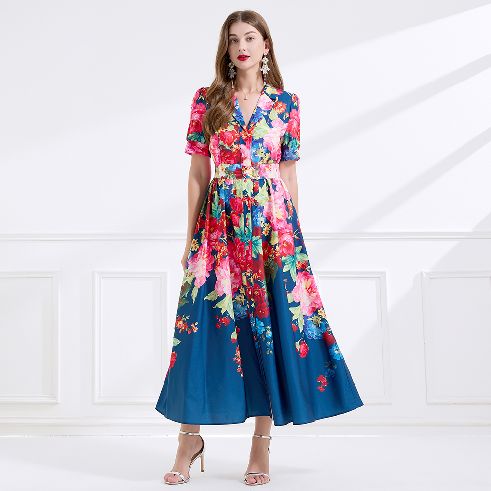 Vacation printing business suit flax dress