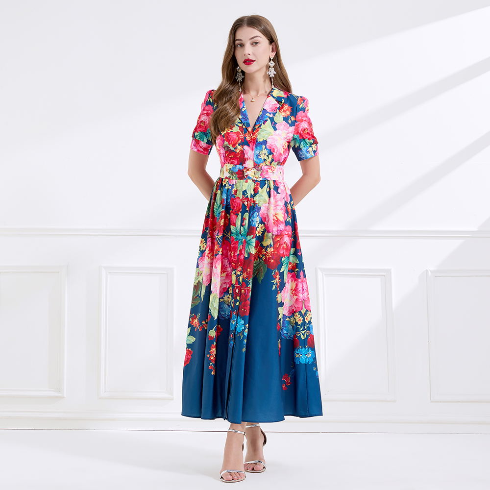 Vacation printing business suit flax dress