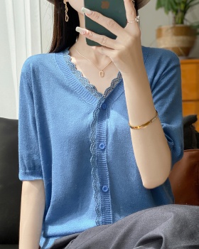 Western style ice silk T-shirt V-neck tops for women