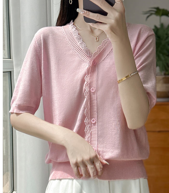 Western style ice silk T-shirt V-neck tops for women