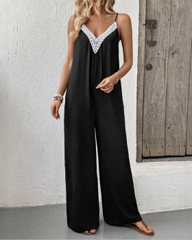 Splice simple wide leg sling Casual jumpsuit