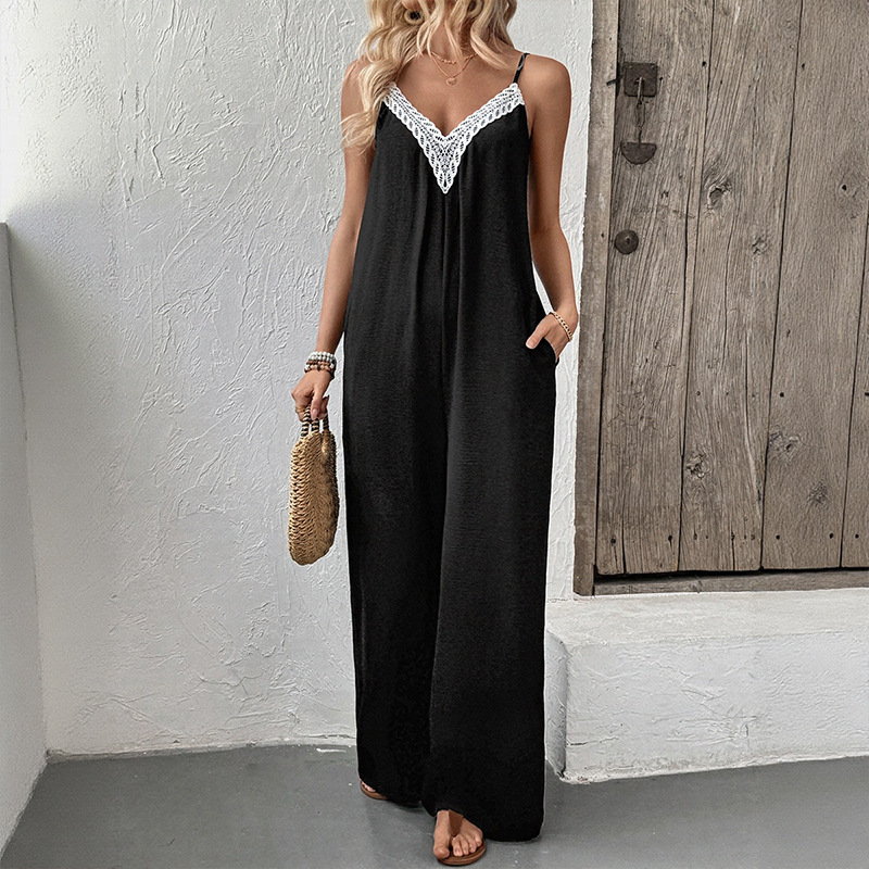Splice simple wide leg sling Casual jumpsuit