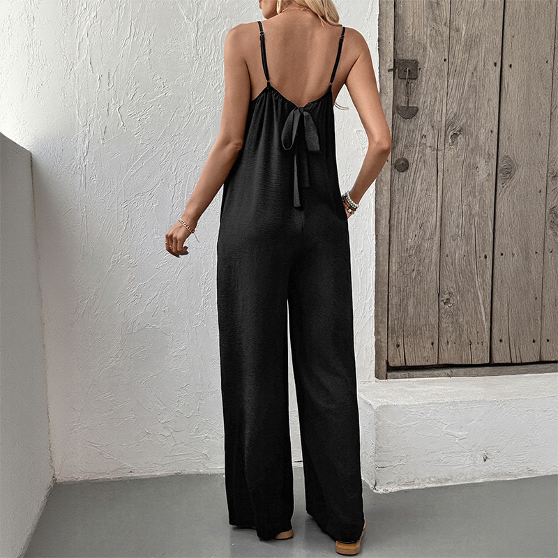 Splice simple wide leg sling Casual jumpsuit