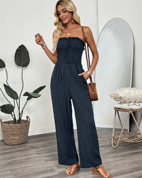 Elastic waist pure fashion frenum simple jumpsuit
