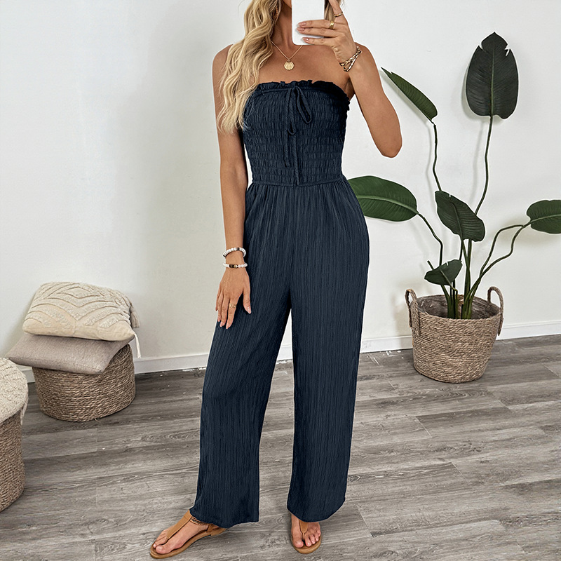 Elastic waist pure fashion frenum simple jumpsuit