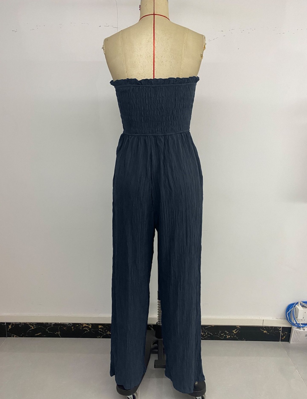Elastic waist pure fashion frenum simple jumpsuit