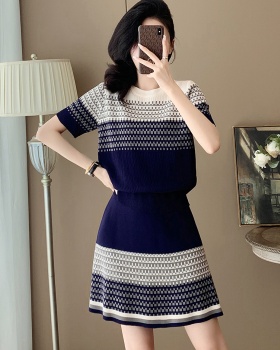 Knitted skirt chanelstyle tops 2pcs set for women