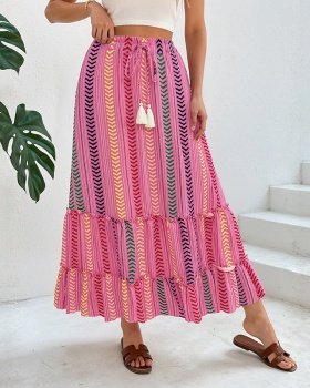 Frenum tassels summer European style slim stripe skirt