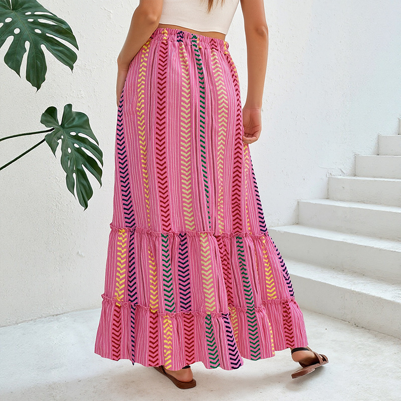 Frenum tassels summer European style slim stripe skirt
