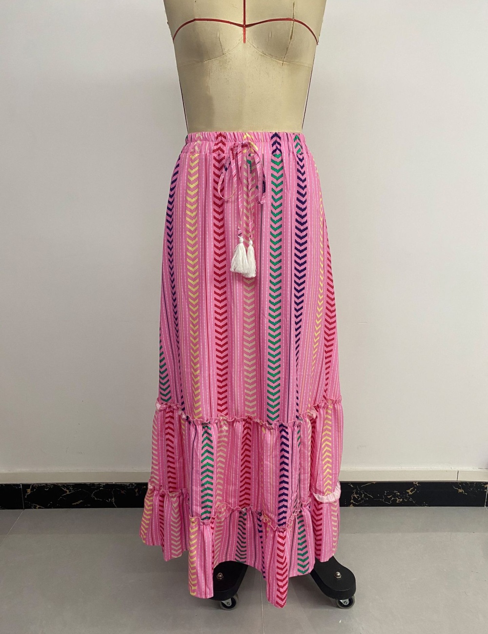 Frenum tassels summer European style slim stripe skirt