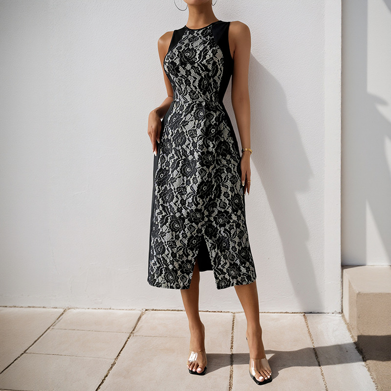 Wedding slim elegant lace banquet temperament sleeveless dress