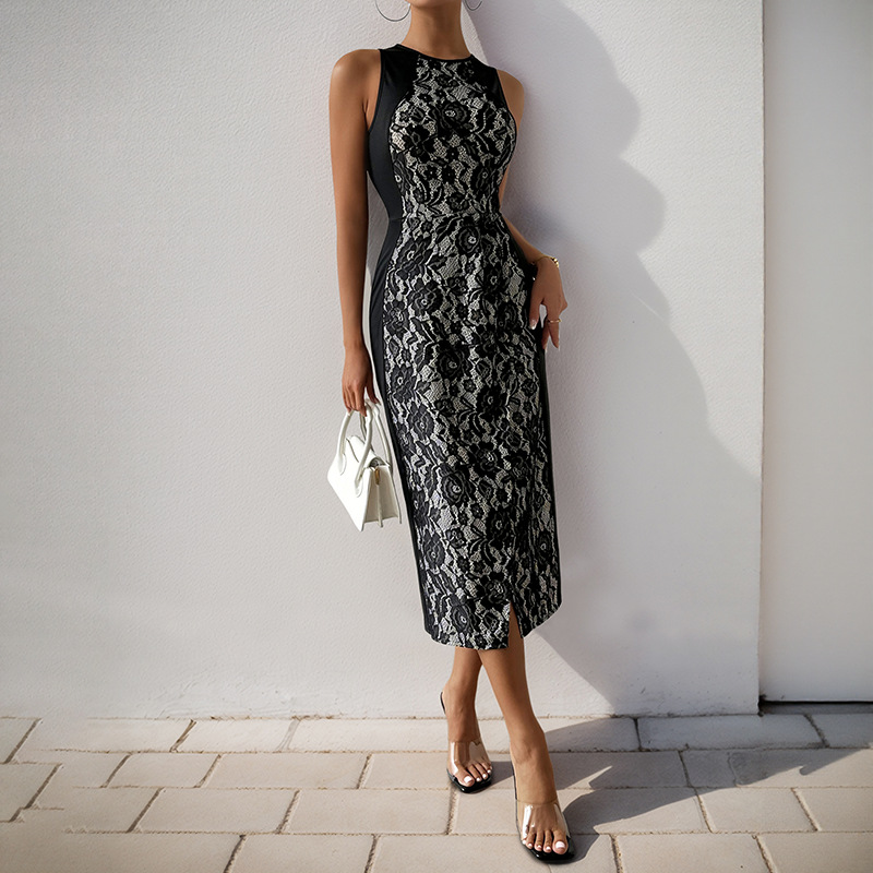 Wedding slim elegant lace banquet temperament sleeveless dress